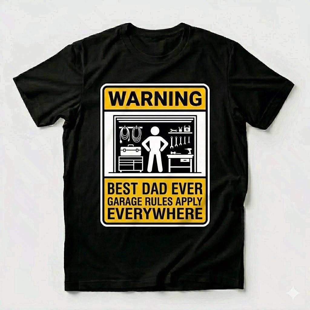Best Dad Ever Garage Rules Funny Workshop Dad Black Graphic Unisex T-shirt Unisex T-Shirt S
