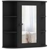 Bathroom Mirror Cabinet with 6 Open Shelves and 2 Closed, In Wood and Glass, 66x17x63 Cm, Black