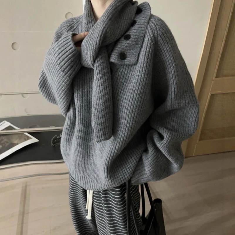 Genser for kvinner høst vinter fortykket varm strikket elastisk langermet oversized topper