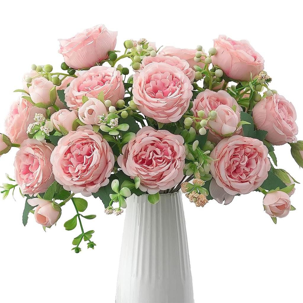 1PC Artificial Flowers Silk Rose Peony Small White Bouquet Vases for Home Party Winter Wedding Decoration Cheap Fake Plant
