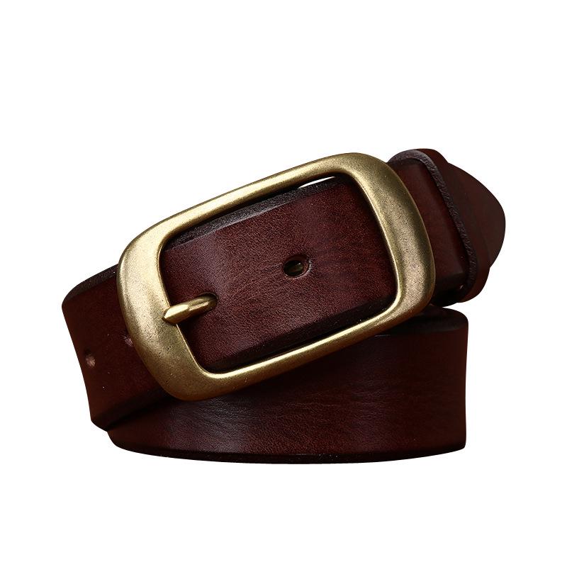 Men's Retro Embossed Leather Belt with Beveled Edge and Pin Buckle
