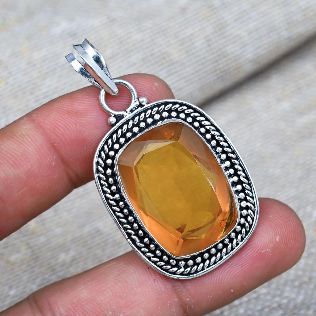 Honey Topaz Gemstone Beauteous Gift For Her 925 Sterling Silver Handmade Pendant Jewelry