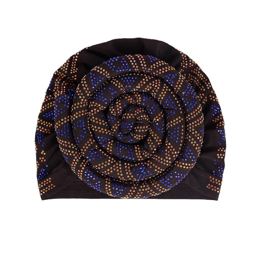 Full Diamonds Women's Donut Turban Cap Elastic Muslim Headscarf Bonnet Female Headband Hat African Caps Lady Hair Accessories