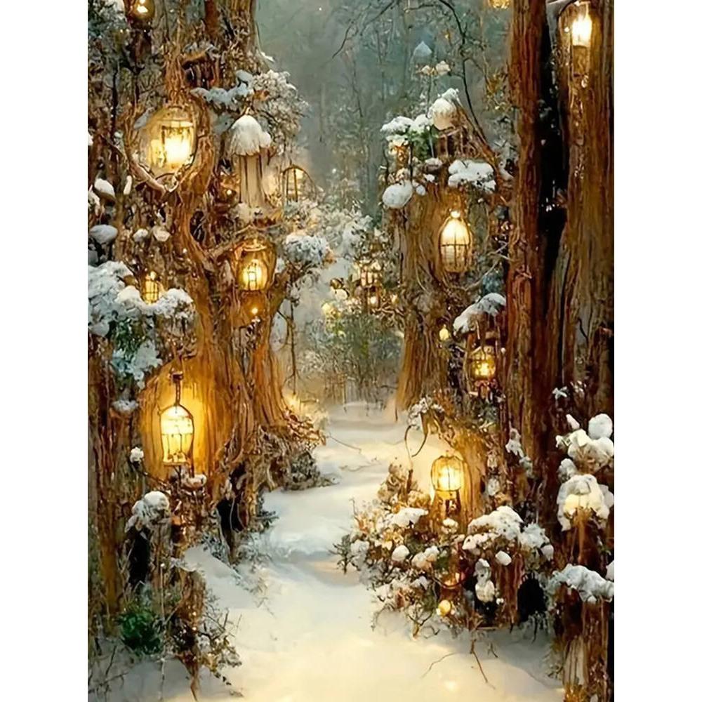 Diamond Painting House Embroidery Street Tree DIY Kit Mosaic Landscape Castle Suitable for Adults Beginners Home Decor