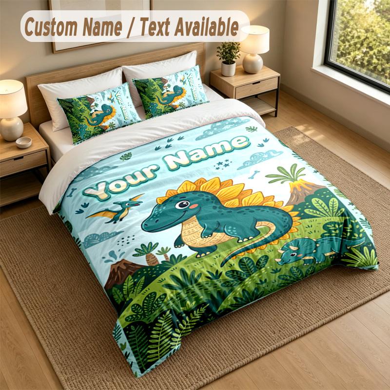 Dinosaur Theme Personalized 3Pcs Bedding Set Custom Text & Name 1 Sheet 2 Pillowcases Household Bedding 1pc