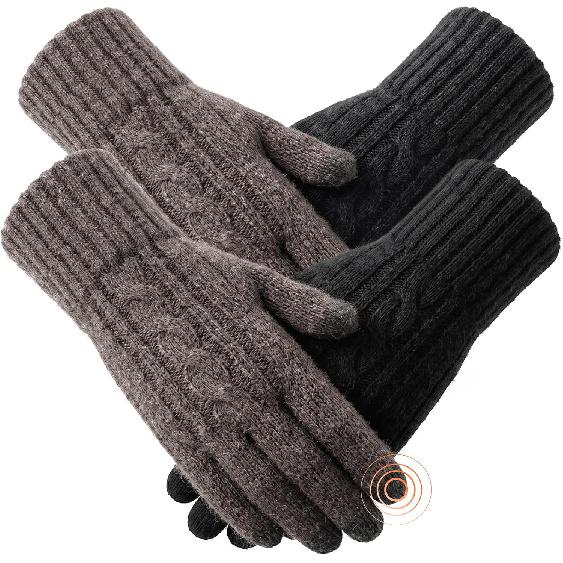 Merino Wool Winter Gloves for Women, 2 Pairs Touch Screen