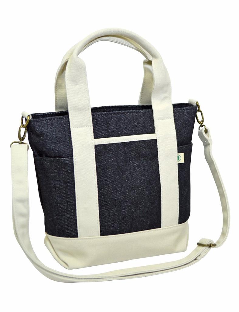 Plex Canvas Tote Size Denim Black x Ivory 2-Way Bag, S, SFA-0117S,