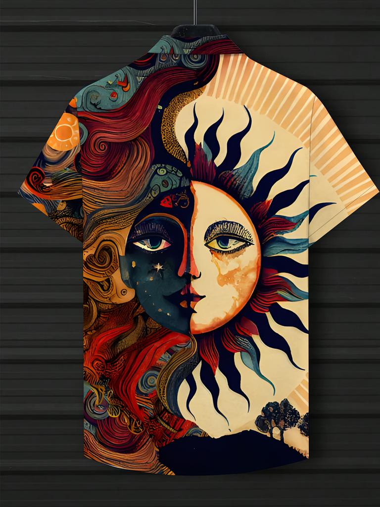 3D Digital Printing Summer Short Sleeve Shirt for Men, Double-Sided Pattern Design, Buttoned, Turn- Collar, Regular Style, Fashionable Sports Casual