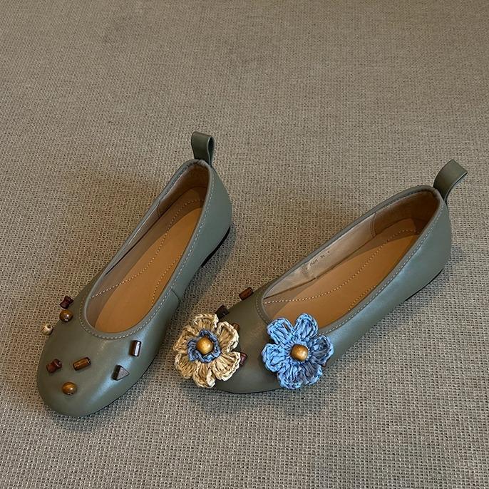 

Sheepskin~ Leather flat-bottomed Mary Jane shoes women s retro mandarin duck flower shallow mouth single shoes commuting versatile ballet shoes 40