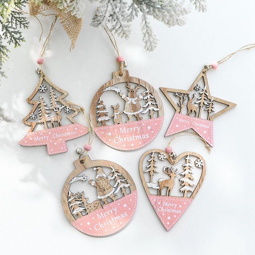 Wooden Christmas Hanging Ornament Heart Santa Claus Ornament Cute Xmas Tree Pendant  Party Layout
