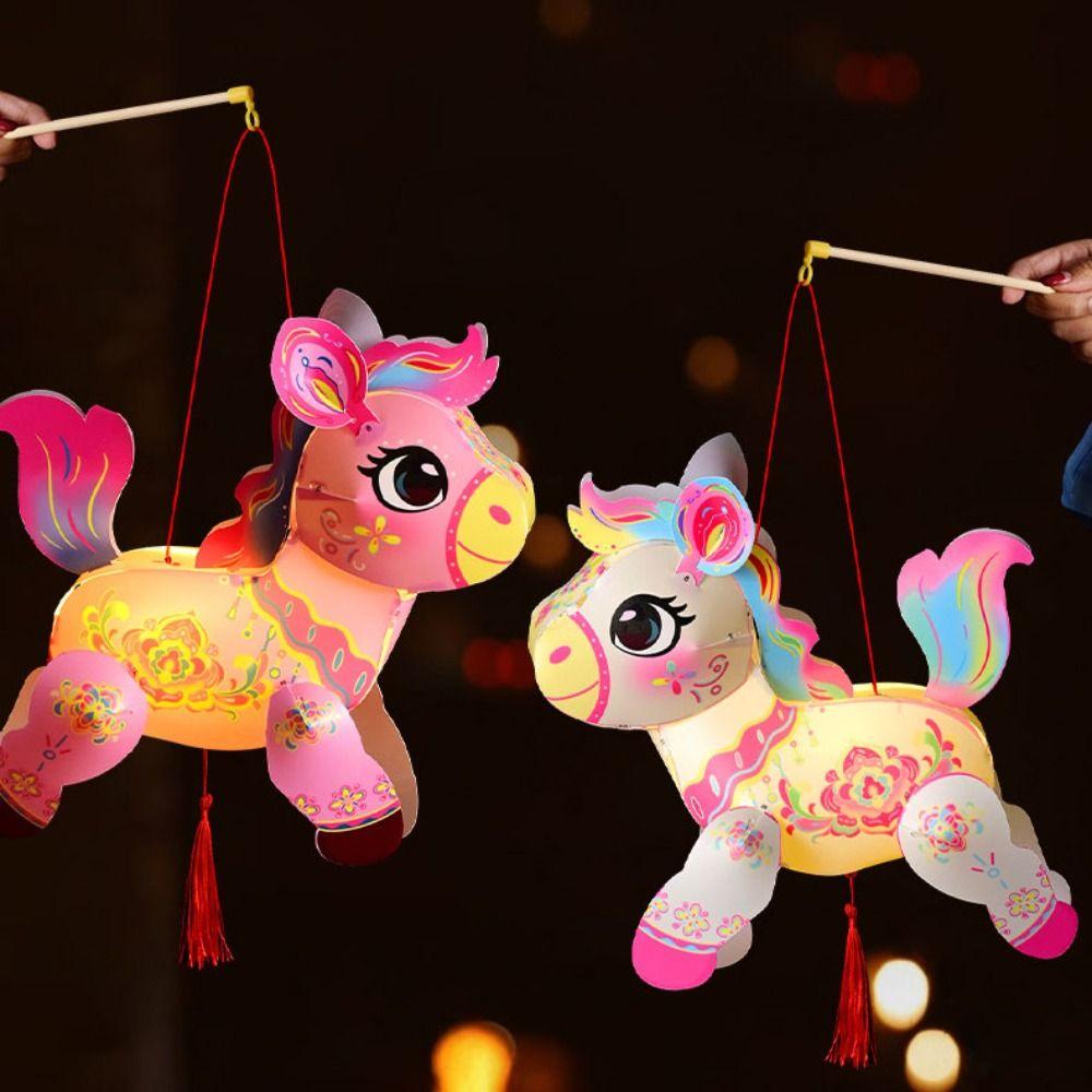 2026 New Year PVC Handheld Lantern Cartoon Pony Blessing Lantern Traditional Luminous 's Lantern Spring Festival