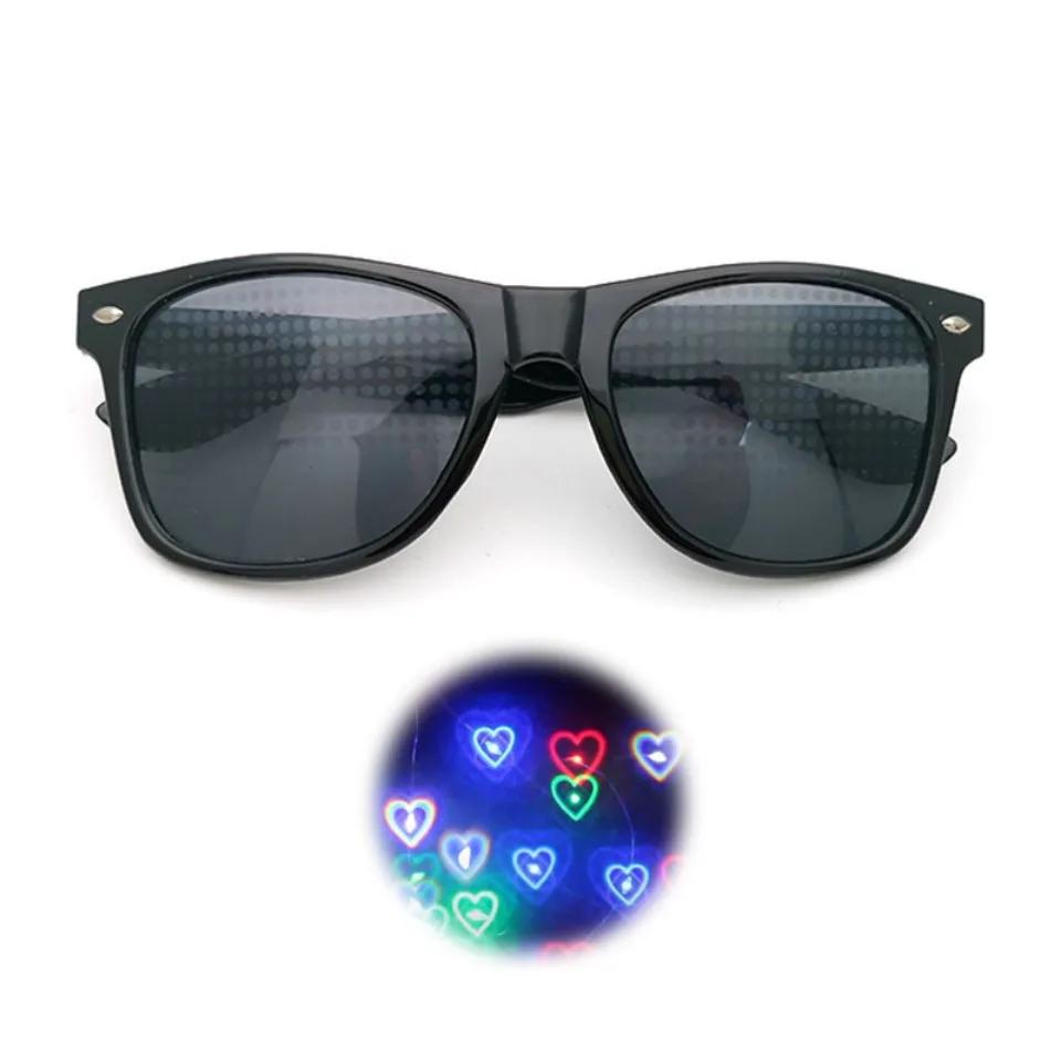 3D Heart Effect Diffraction Glasses Women Sunglasses Rectangle Rainbow Kaleidoscope Festival Party Style Eyewear Clear/Gray Lens