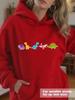Dinosaur Print Loose Fit Hooded Sweatshirt with Ribbed Hem