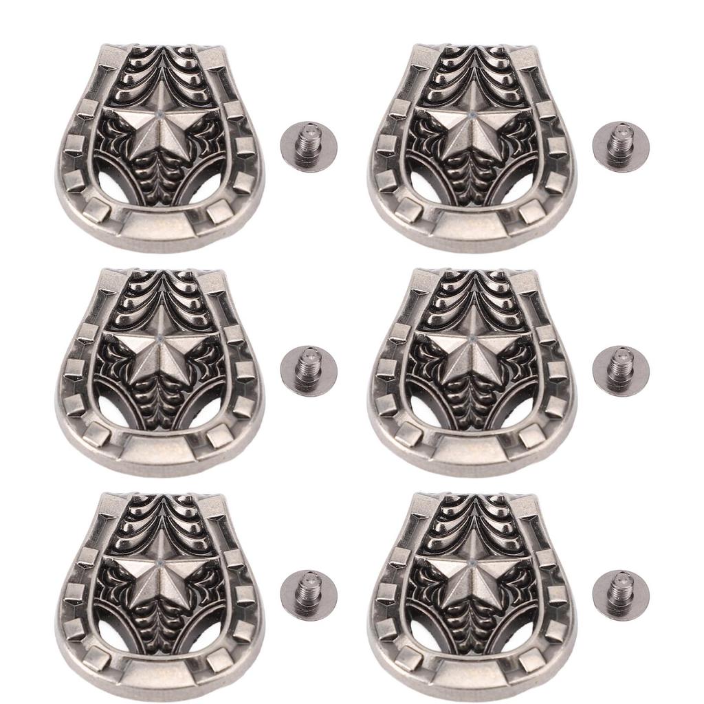 6 Set Screw Rivet for Leather Alloy 25x27mm Ancient Silver Horseshoe Shape with 4.5mm PH Screws