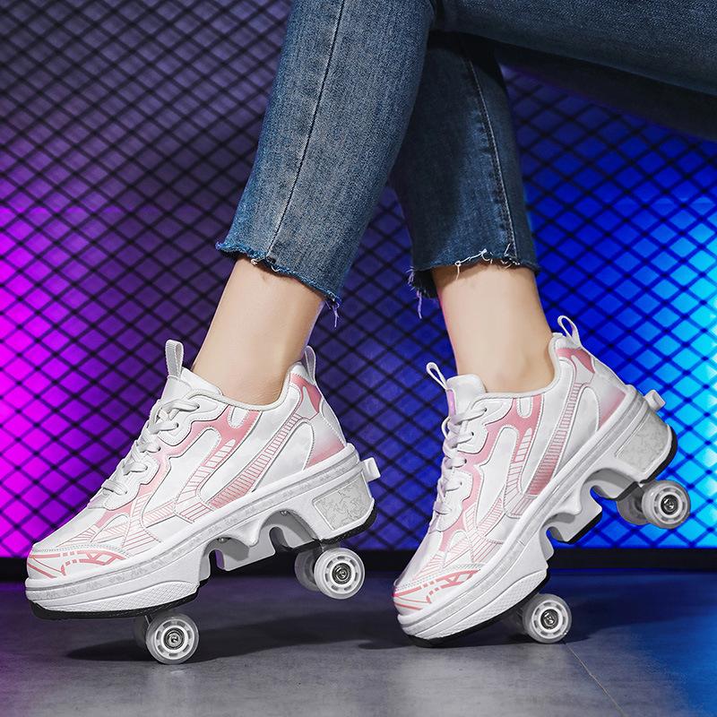 Speed skating teen student outdoor sports skates skateboarding roller skating one button shrink button pulley runaway shoes