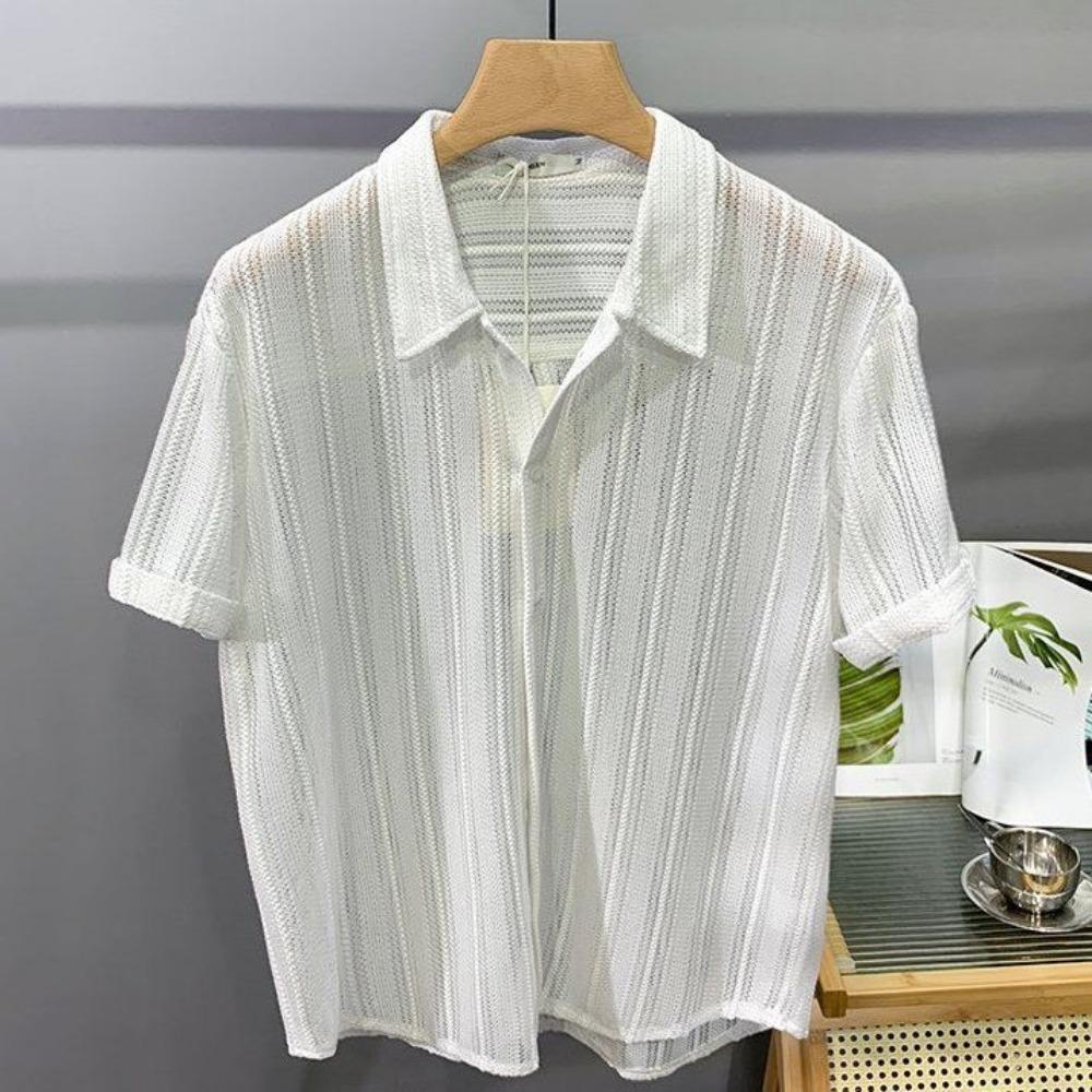 

2025 Новая однотонная простая рубашка с коротким рукавом с вырезами, летняя тонкая модная красивая роскошная мужская футболка с драпировкой 4XL абрикосовый