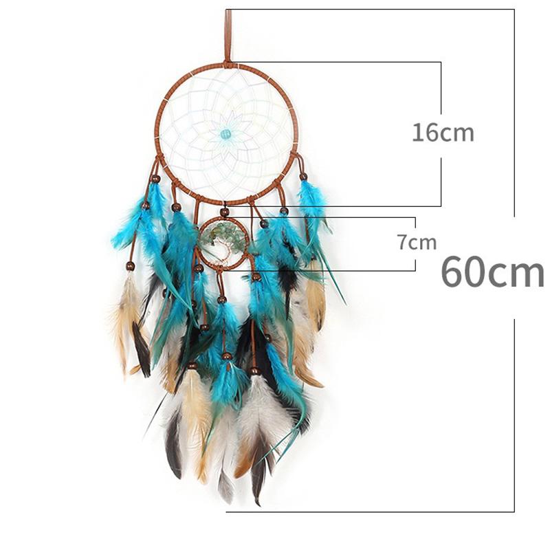 Vintage Bohemian Blue Feathers Dream Catcher Large Wind Chimes Wall Hanging Handmade Ornaments Home Decorations For Girls Gifts