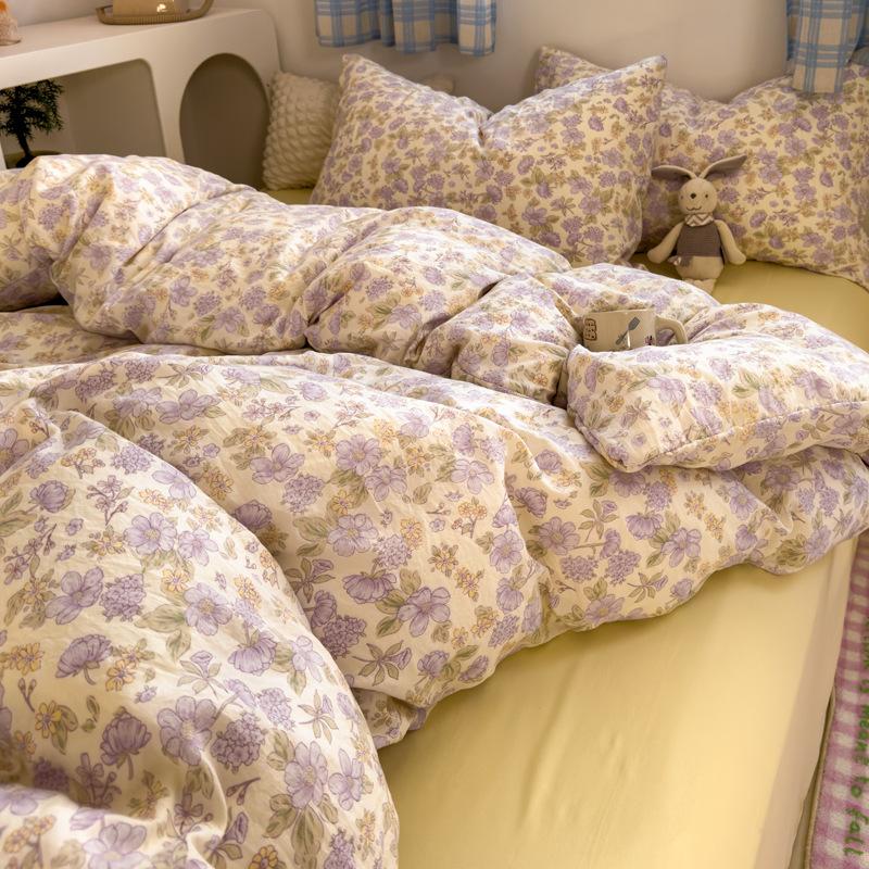 Class A Mother and Baby Grade Pure Washed Cotton Four-piece Set Ins Small Fresh Bed Sheet Quilt Cover Student Dormitory Style Bedding Set