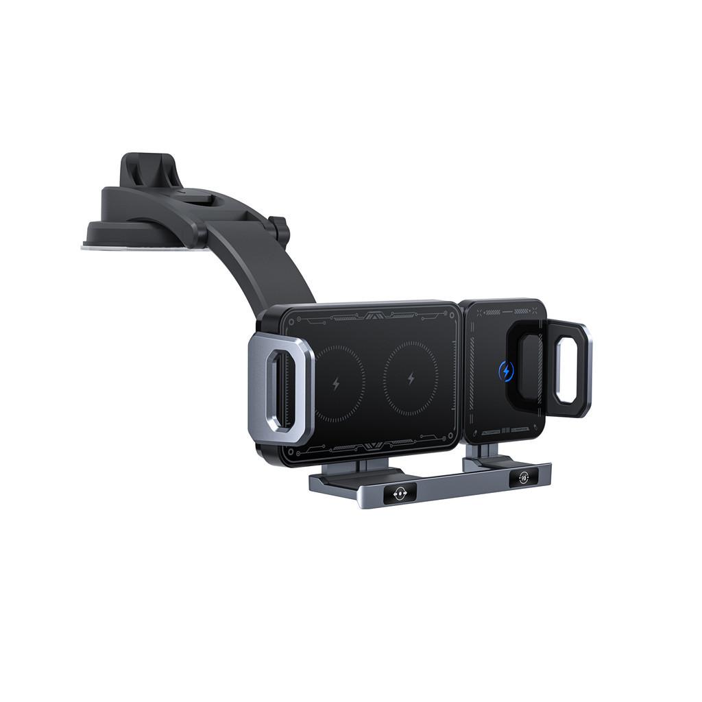 Car Wireless Charger Dual Coil Folding Screen Phone Fast Charging Car Phone Holder Wireless Charging Bracket