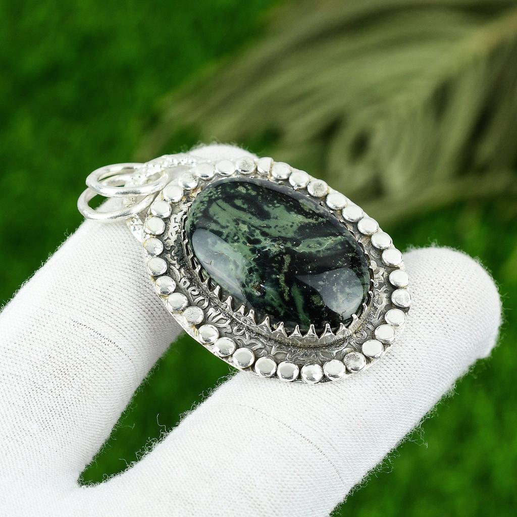 Natural Kambaba Jasper Gemstone Pendant 925 Sterling Silver Indian Jewelry