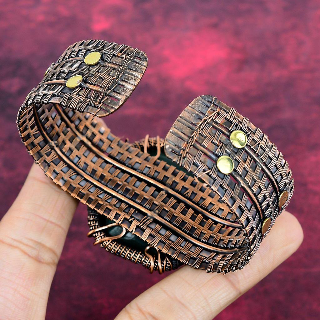 Pulseira de Esmeralda Zambiana Multifacetada Joia Enrolada com Fio de Cobre Pulseira Ajustável
