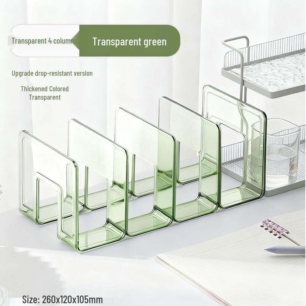 Clear Book Stand & Divider: 4-Grid Desktop File Rack with Clip