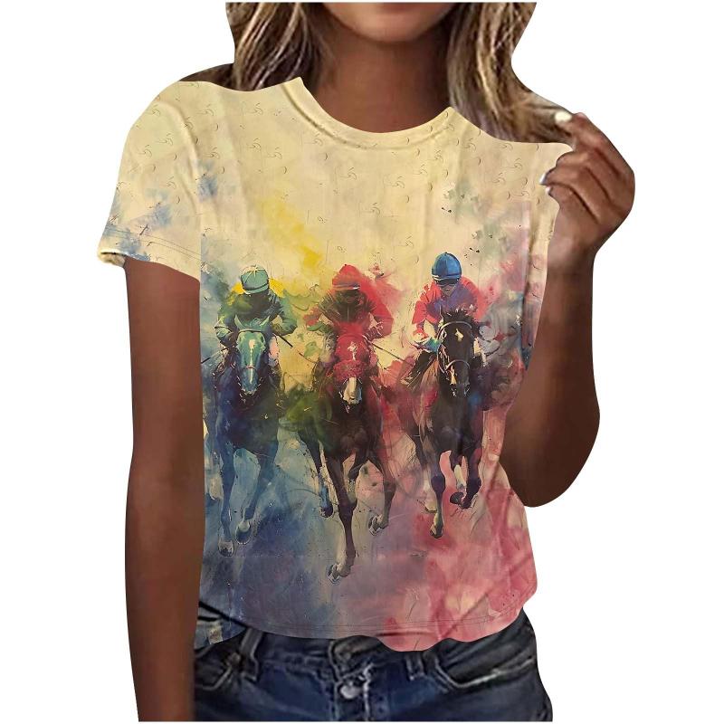 Neues 3D-gedrucktes Pferderennmuster Herren Kurzarm T-Shirt Persönlichkeit Tier Pferd Rundhals Sommer Freizeit Damenbekleidung