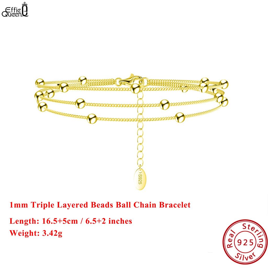 EFFIE QUEEN 925 Silver 14k Gold 1mm Triple Layered Beads Ball Chain Bracelet Ideal Jewelry for Women 2026 Trend Bracelet SB173