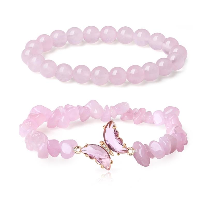Set of 2 Crystal Butterfly Pendant Bracelet Set Trendy Crystal Beaded Butterfly Bracelet Accessory for Style Seekers