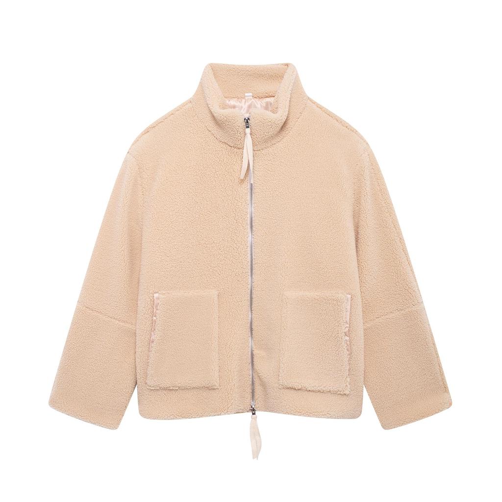 Giacca Cardigan Corta Calda in Lana d'Agnello Moda Invernale da Donna a Colore Unito