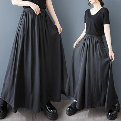 DIMANAF Zomer Plus Size Dames Vintage Wijde Pijpen Broek Hoge Taille Basic Elastische Broek Losse Casual Broek Zwarte Broek