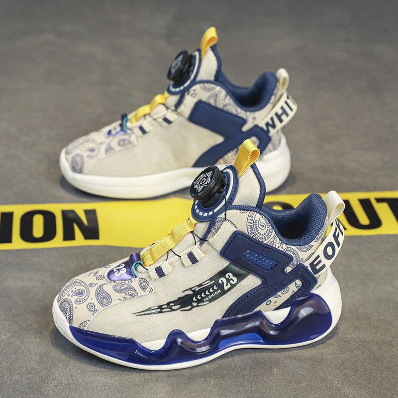 Mesh Children's Running Shoes 2025 Spring and Autumn New Sports Shoes Medium and Old Children's Rotating Buckle Actual Combat Breathable Non-slip and