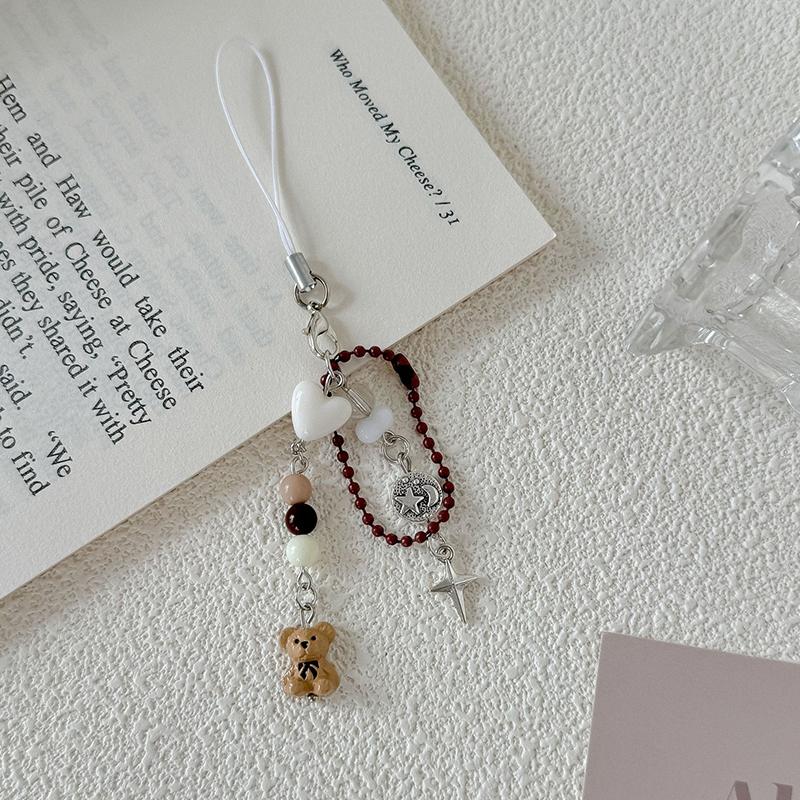 

Little Bear Bead Keychain Phone Charm Strap For Girls Vintage Ccd Camera Chain Bag Lanyard