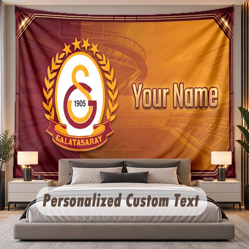 Custom Name Text Tapestry Galatasaray FC Personalized Polyester Wall Tapestry For Bedroom And Room