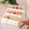 Tiered Display Shelf Wood Tiered Realistic Featured with Functional Drawer for 1/12 Scale Doll House Display Accessories