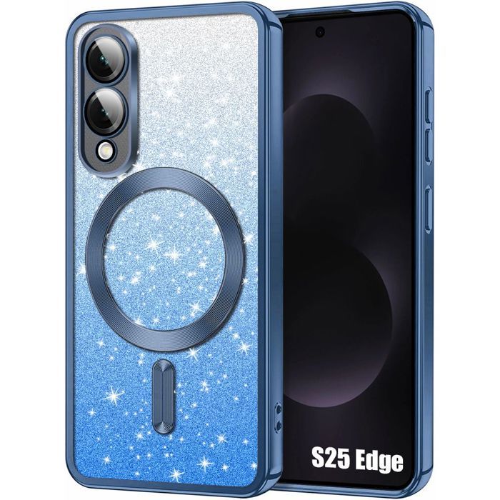 Coque de protection - BOOLING - Samsung Galaxy S25 Edge - Silicone souple - Antichoc - Bleu pailleté