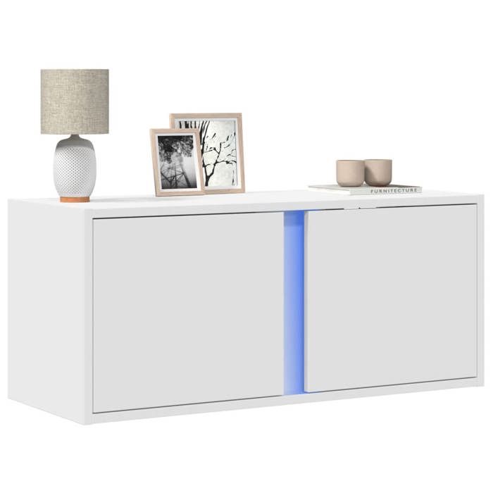 VidaXL Meuble TV mural avec lumières LED blanc 80x31x35 cm, meuble TV suspendu au mur, unité TV flottante, support TV mural, 852257