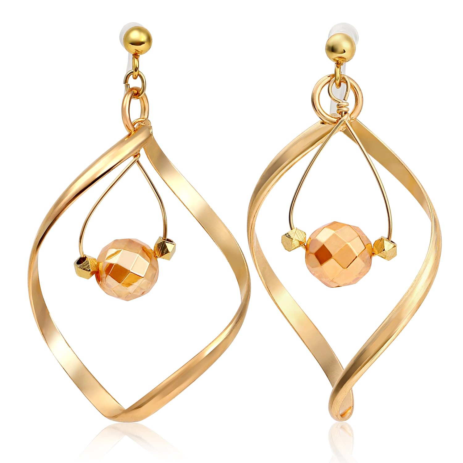 

champagne autumn both natural stone Earrings, quartz, color, color, swinging, light, painless, cute, ears, crystal, (resin non-piercing earrings)