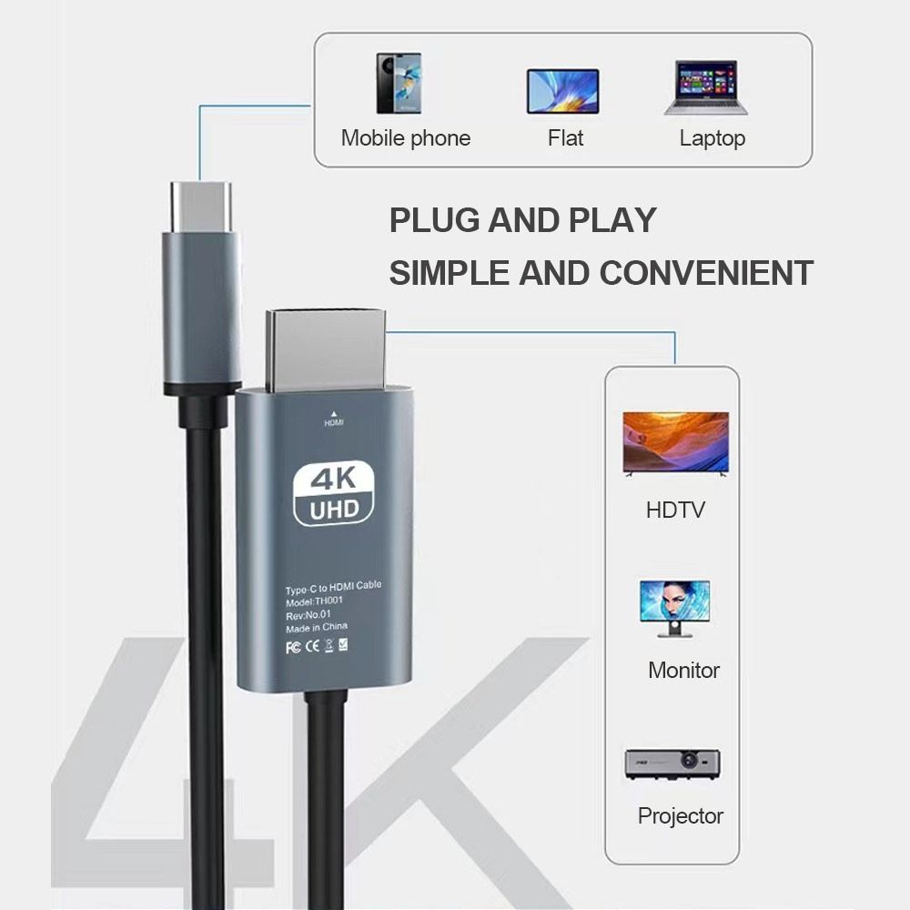 

60hz Type-C to HDMI 4K@30hz Video Cord Accessories 4K HD Cable
