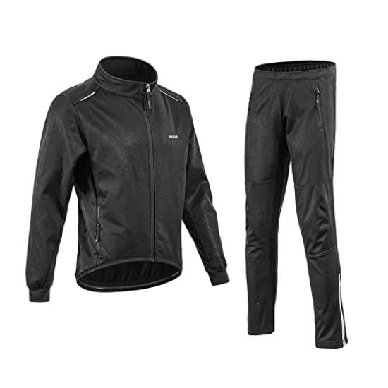 YUKIHARA Long Sleeve Cycling Windproof and for Winter and with Reflective XXL Men's Fleece-Lined Jersey/Jacket Set, Cold-Resistant Cycling, Golf,