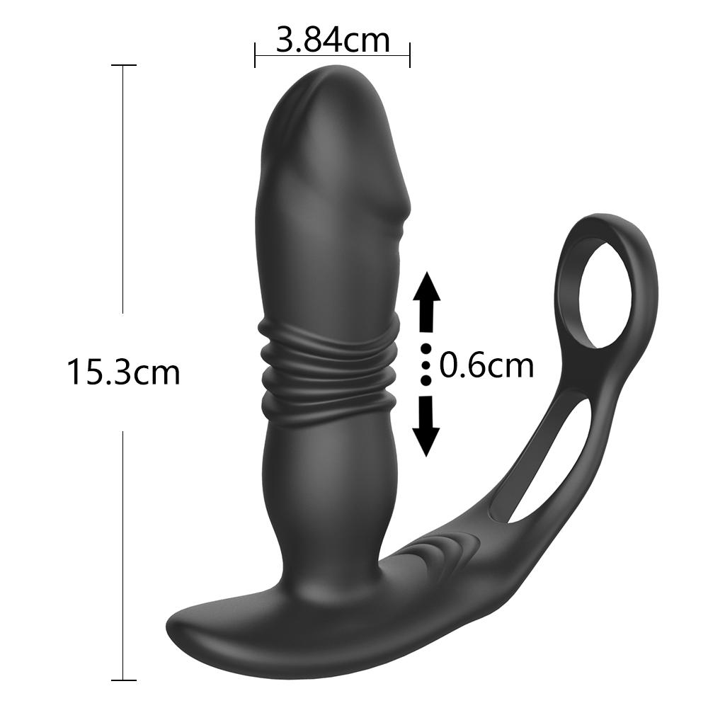 3 in 1 Thrusting Anal Vibrator Remote Control Dildo Prostate Stimulator Massager Delay Ejaculation Cock Ring Sex Toy for Men Anal Plug with Telescopic