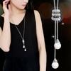 Classic Simple Long Pearl Spiral Adjustable Pendant Necklace For Women Girls Exquisite Versatile Sweater Chain Accessories Gifts
