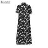 ZANZEA Women Casual Turn Down Collar Short Sleeve Floral Shirt Dress
