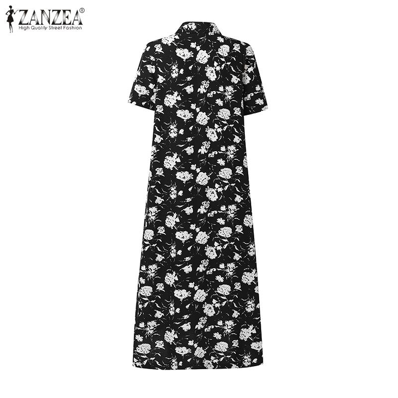 ZANZEA Women Casual Turn Down Collar Short Sleeve Floral Shirt Dress