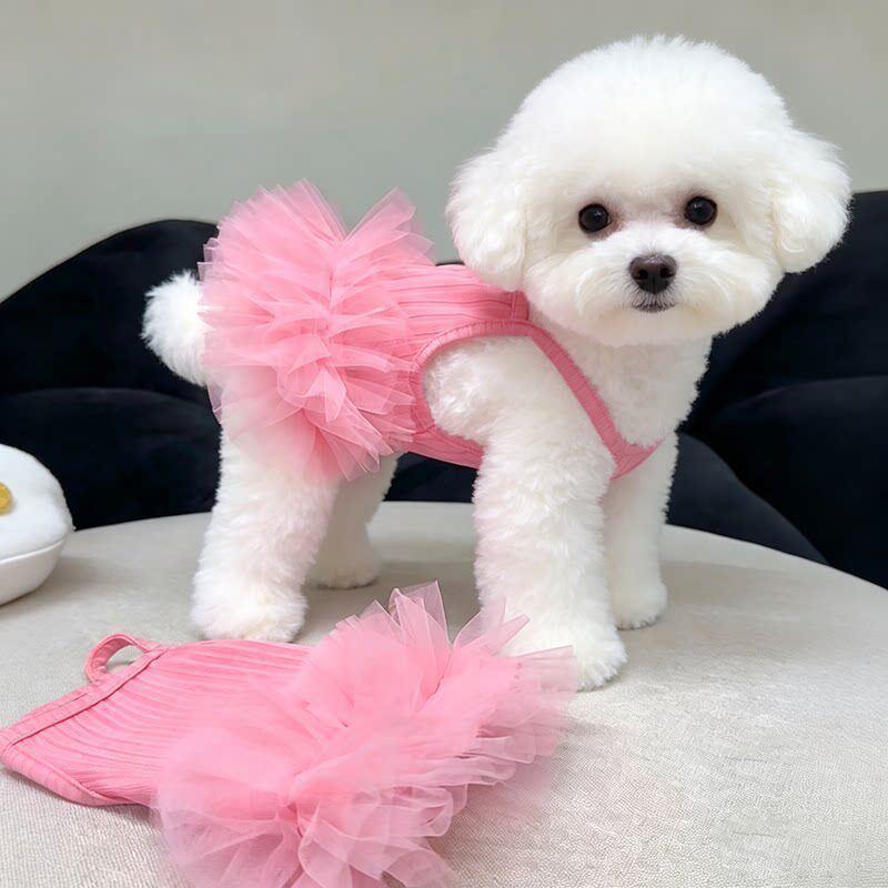New Spring Summer Pet Clothes Breathable Cool Puffy Dress Dog Cat Suspender Dress For Teddy Bichon Pomeranian Dog Coat Jacket
