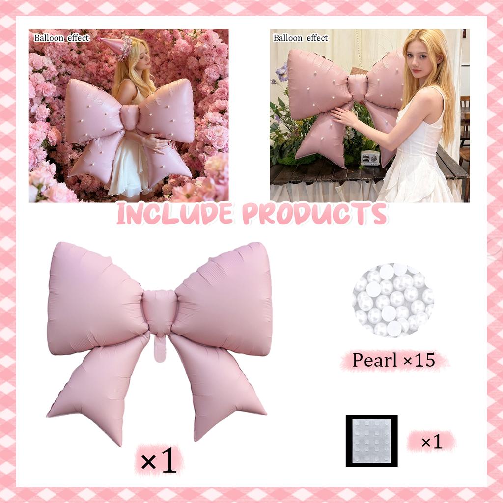 Bow Aluminum Foil Balloon Strap with Pearl Decoration for Birthday Party, Wedding Proposal, Shower Party Decoration