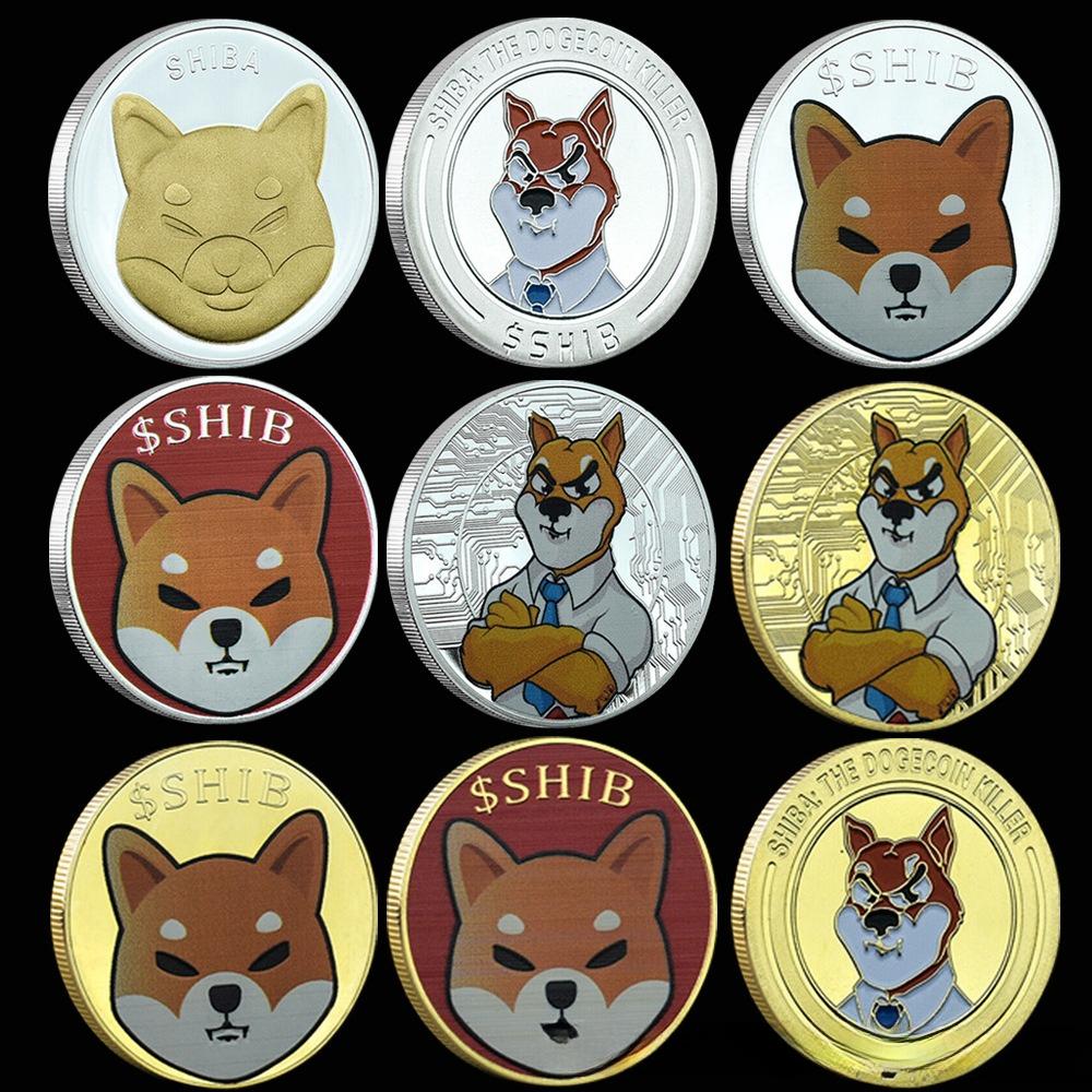 A set of 9 dog coins, gold and silver commemorative coins, fan collectible gifts