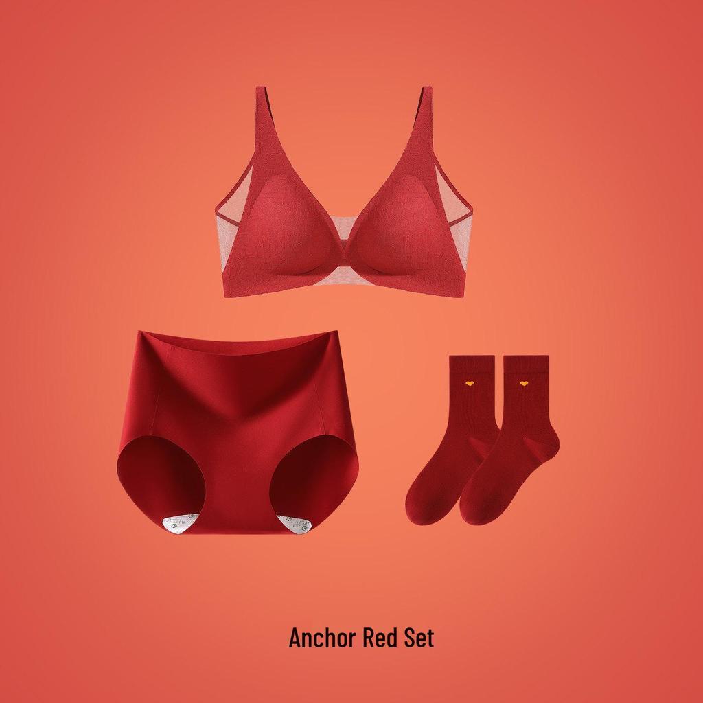 Women's Red Tiger Year Bridal Lingerie Set: Seamless Mesh Push-Up Bra & Panty Gift Box
