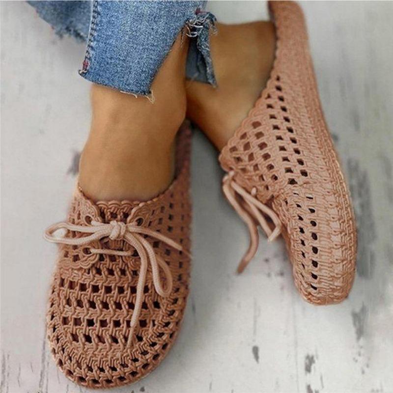 Summer Slippers Shoes Woman Closed Toe Breathable Flip Flops Women Hollow Out Lace Up Outdoor Slides Women Flat Dropship