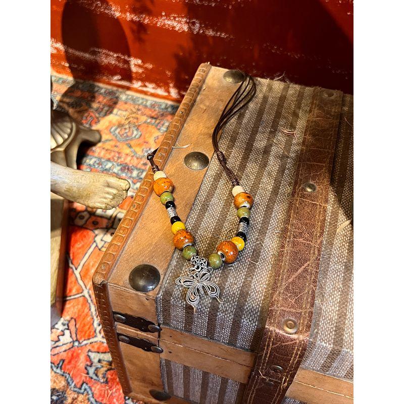 

Niche Style Retro Ethnic Style New Chinese Butterfly Women s Accessories Color beaded butterfly necklace]